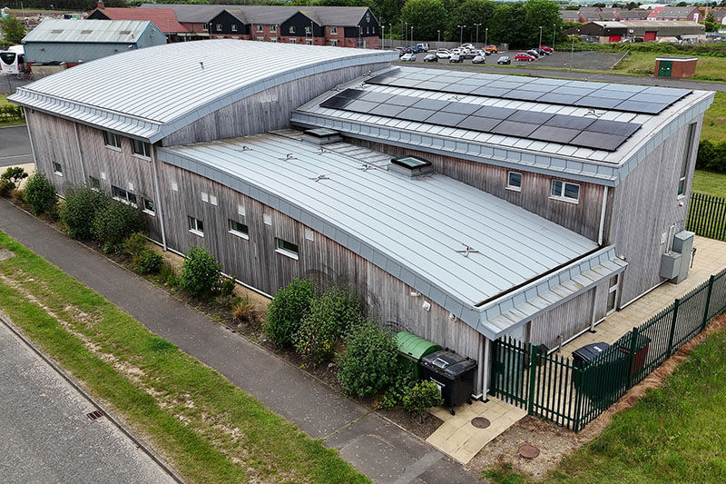 Metal roofing sheets installed on curved roof, standing seam roof by KingCraft roofing & cladding specialists Leeds, Yorkshire.