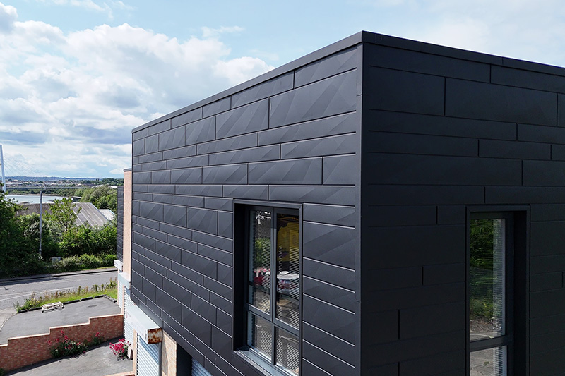 Prefa Siding X aluminium wall cladding installed by roofers near me KingCraft roofing & cladding specialists Leeds, Yorkshire.