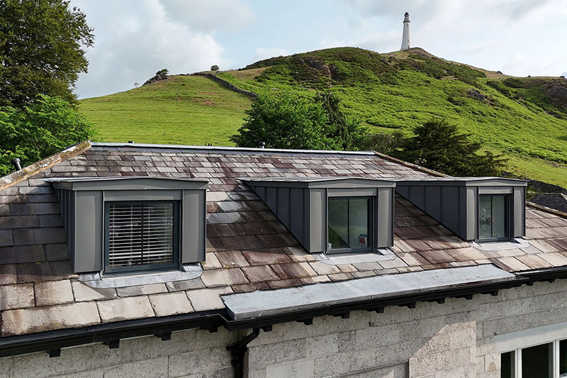 KingCraft installation of slate roof and standing seam zinc panels in Leeds - hard metal wall cladding for Yorkshire homes.